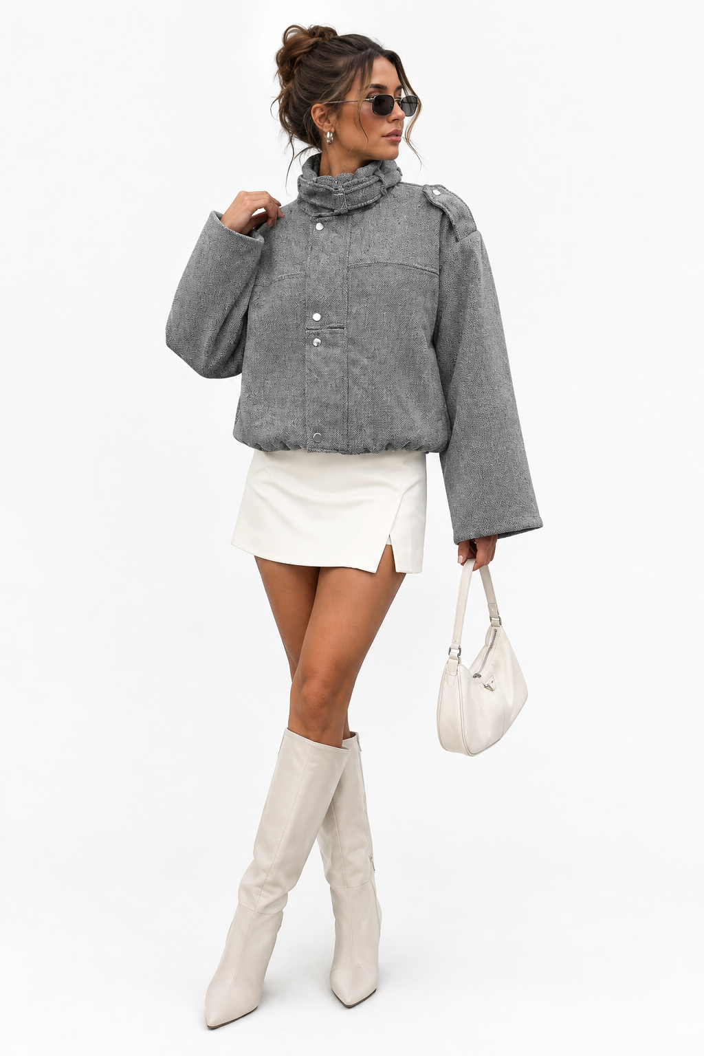 Chaqueta Texturizada Cuello Alto