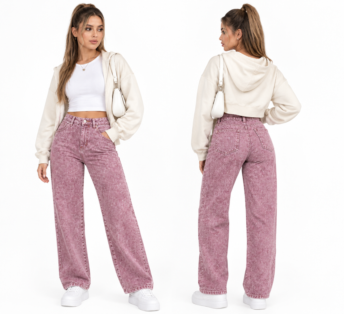 Jean Wide Leg Texturizado Rosado