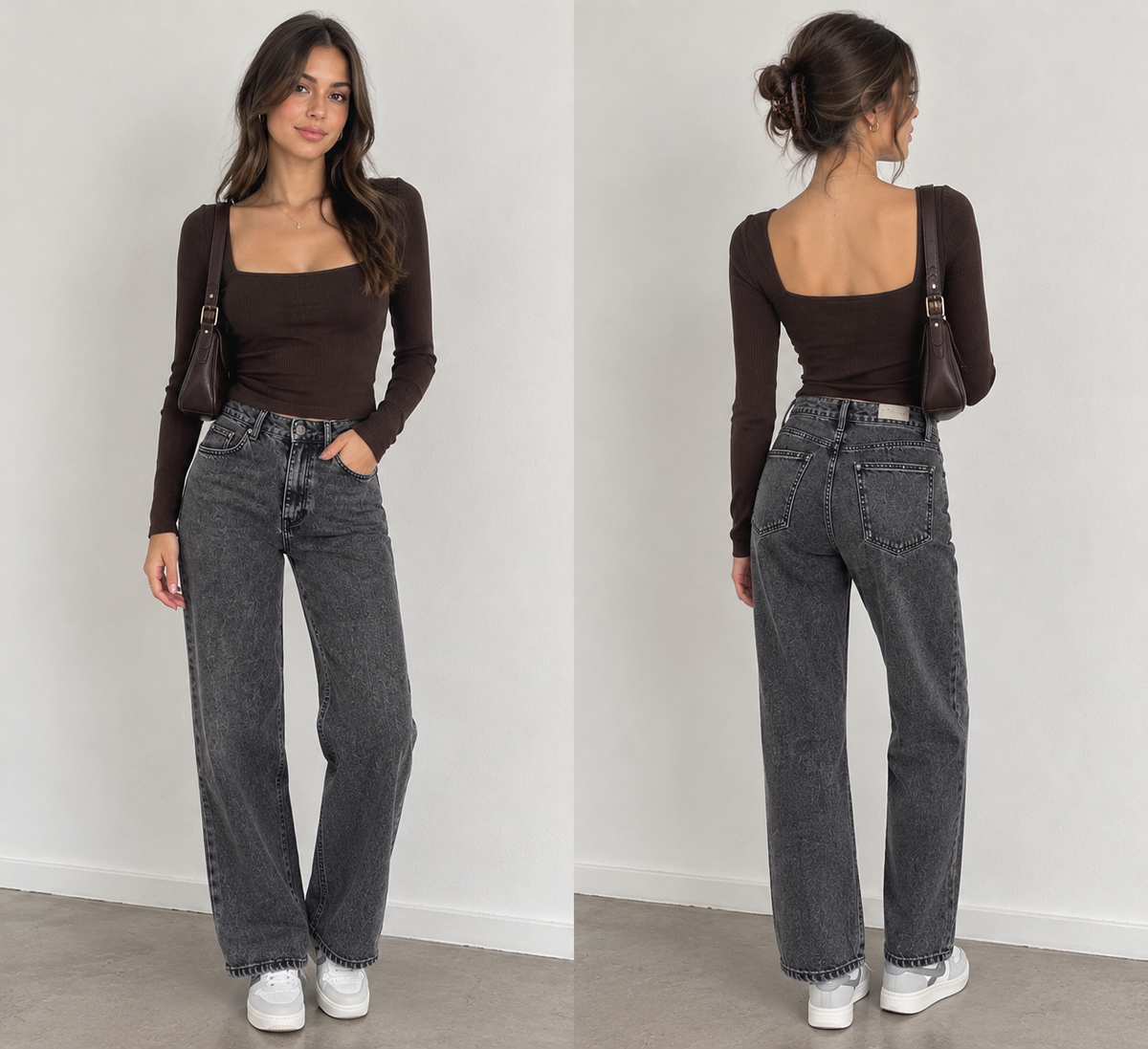 Jean Wide Leg Texturizado Dark Grey